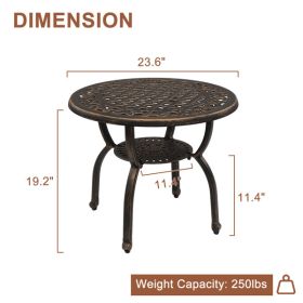 Cast Aluminum Outdoor Side Table, Anti-Rust Outdoor Round End Table, Patio Coffee Bistro Table for Indoor Garden Porch Balcony, Antique Bronze