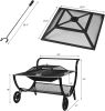 Fire Pit, 27" Metal Wood Burning Firepit Stove with Wheel & Storage Shelf, Outdoor Fire Pit with Lid for Camping, BBQ, Garden, Backyard