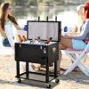 Outsunny 68QT Patio Cooler Ice Chest with Foosball Table Top, Portable Poolside Party Bar Cold Drink Rolling Cart on Wheels with Tray Shelf